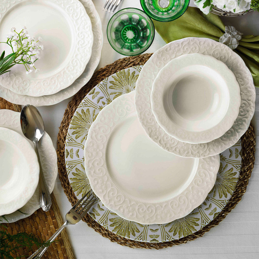 Set vaisselle service dîner 24 pièces Murrina 100% Porcelaine Marbre