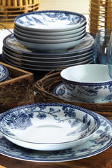 Set vaisselle service dîner 24 pièces Murrina 100% Porcelaine Motif Floral Bleu