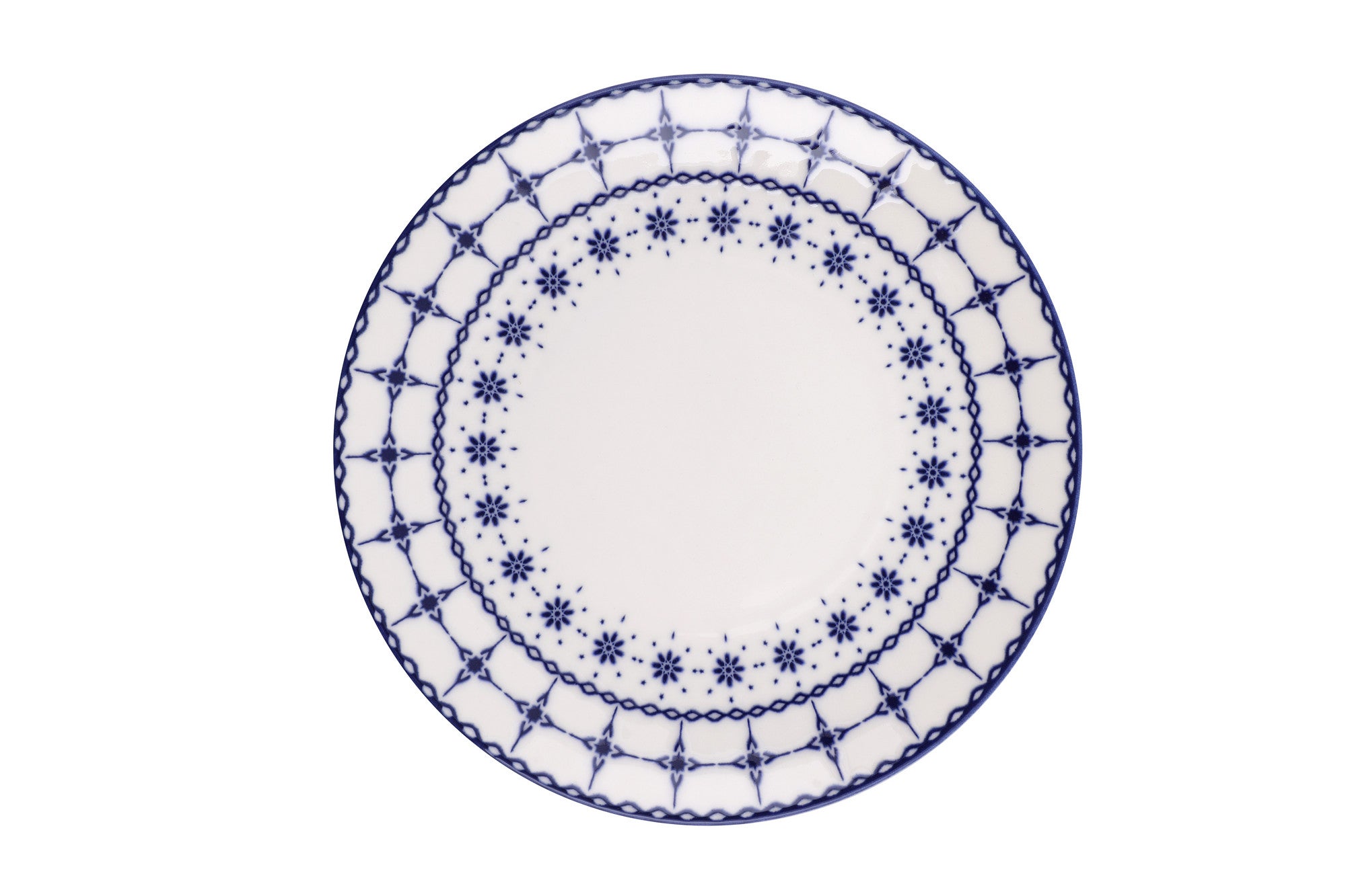 Set vaisselle service dîner 24 pièces Murrina Frise 100% Porcelaine Blanc et Bleu