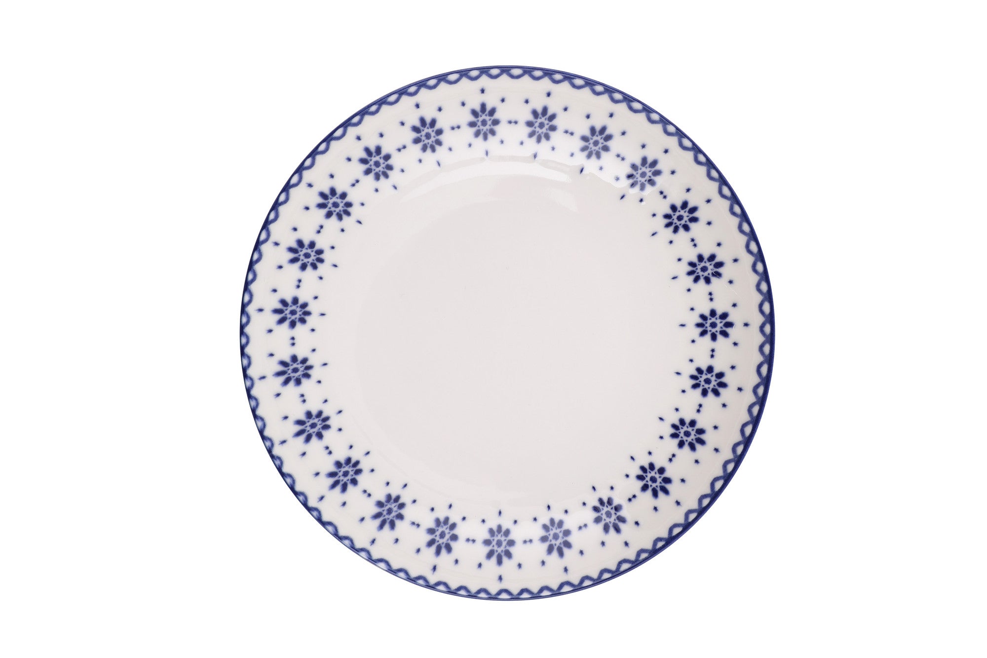 Set vaisselle service dîner 24 pièces Murrina Frise 100% Porcelaine Blanc et Bleu