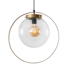 Suspension 1 lampe globe cerclé Jessie Métal Or et Verre Transparent