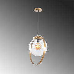 Suspension 1 lampe globe cerclé Jessie Métal Or et Verre Transparent