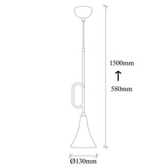 Suspension 1 lampe trompette droite Nacria Métal Or et Noir