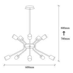 Suspension 10 lampes 5 arcs Sparrow D80cm Métal Noir et Nickel