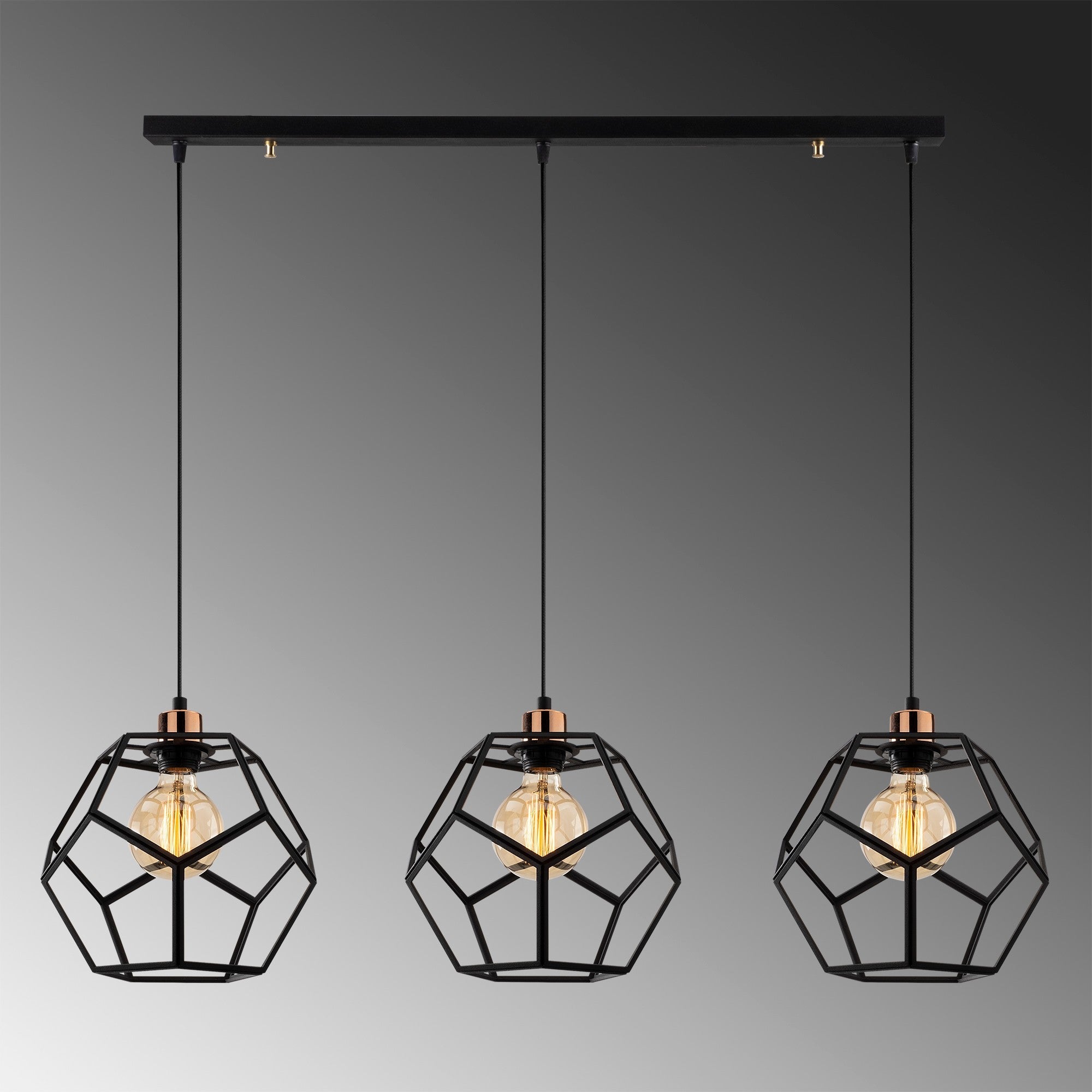 Suspension 3 lampes alignées Kara L96cm Métal Noir