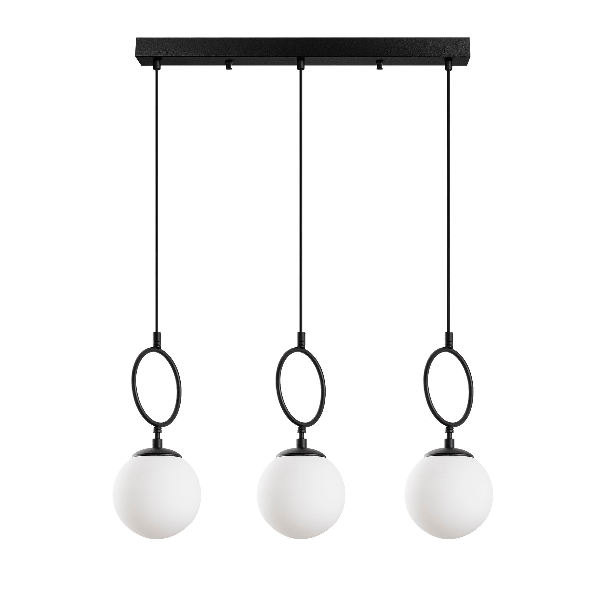 Suspension 3 lampes alignées Klimt L75cm Verre Blanc et Métal Noir