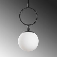 Suspension 3 lampes alignées Klimt L75cm Verre Blanc et Métal Noir