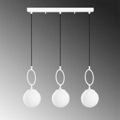 Suspension 3 lampes alignées Klimt L75cm Verre et Métal Blanc