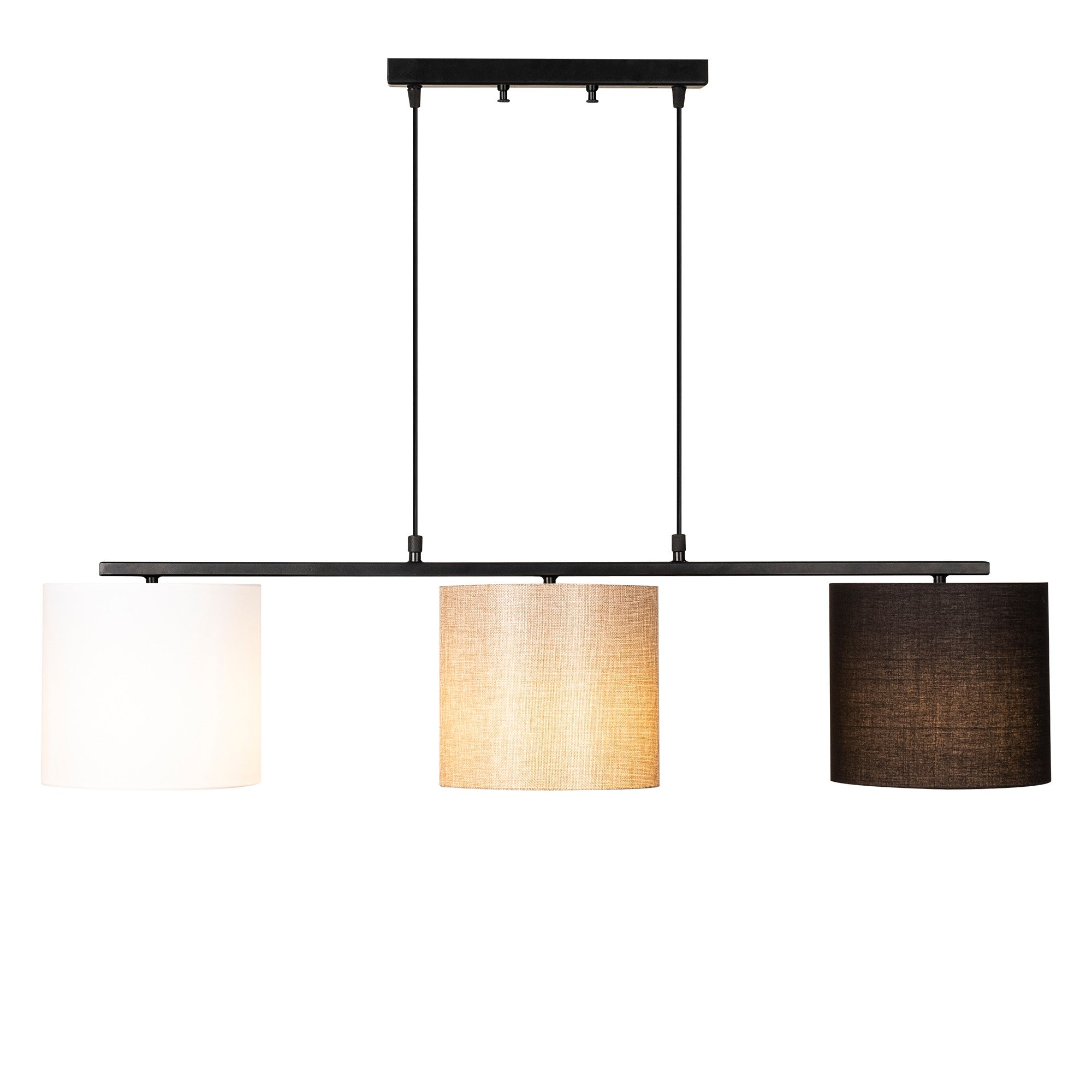 Suspension 3 lampes alignés à simple barre Senna Métal Noir et Tissu Multicolore