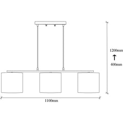 Suspension 3 lampes alignés à simple barre Senna Métal Noir et Tissu Multicolore