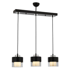 Suspension 3 lampes alignés Cuccio 70cm Métal Noir et Verre Fumé