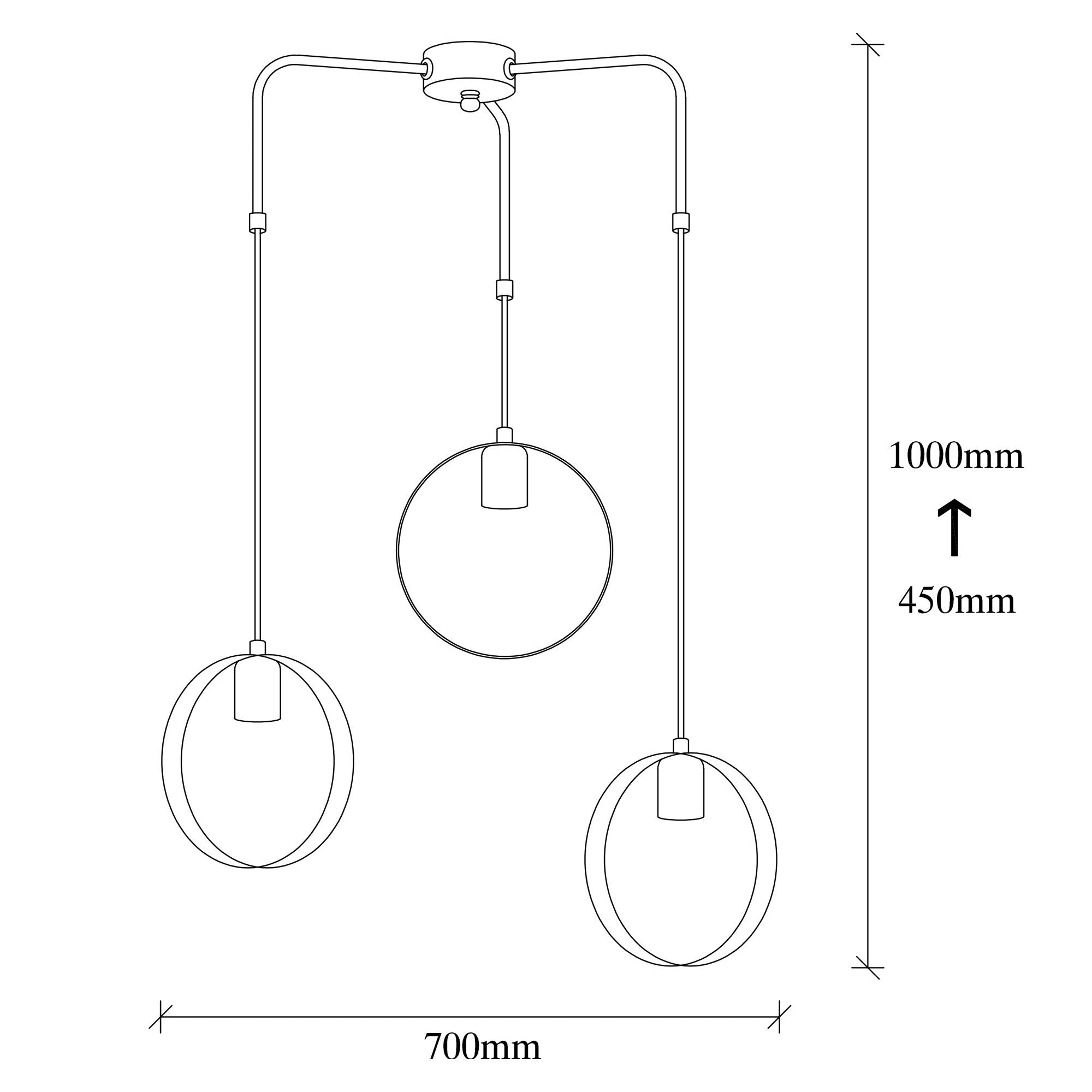 Suspension 3 lampes cerclées 1 anneau saccader Annulis Métal Or et Noir