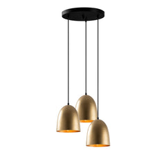 Suspension 3 lampes cloches saccade Gakuli D20cm Métal martelées Noir et Or mate