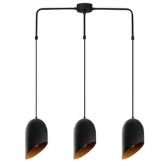 Suspension 3 lampes coupe oblique alignées Quisky 76cm Métal Noir et Or