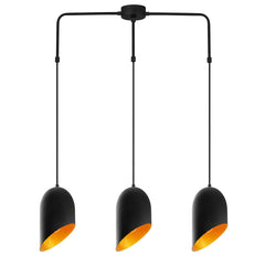 Suspension 3 lampes coupe oblique alignées Quisky 76cm Métal Noir et Or