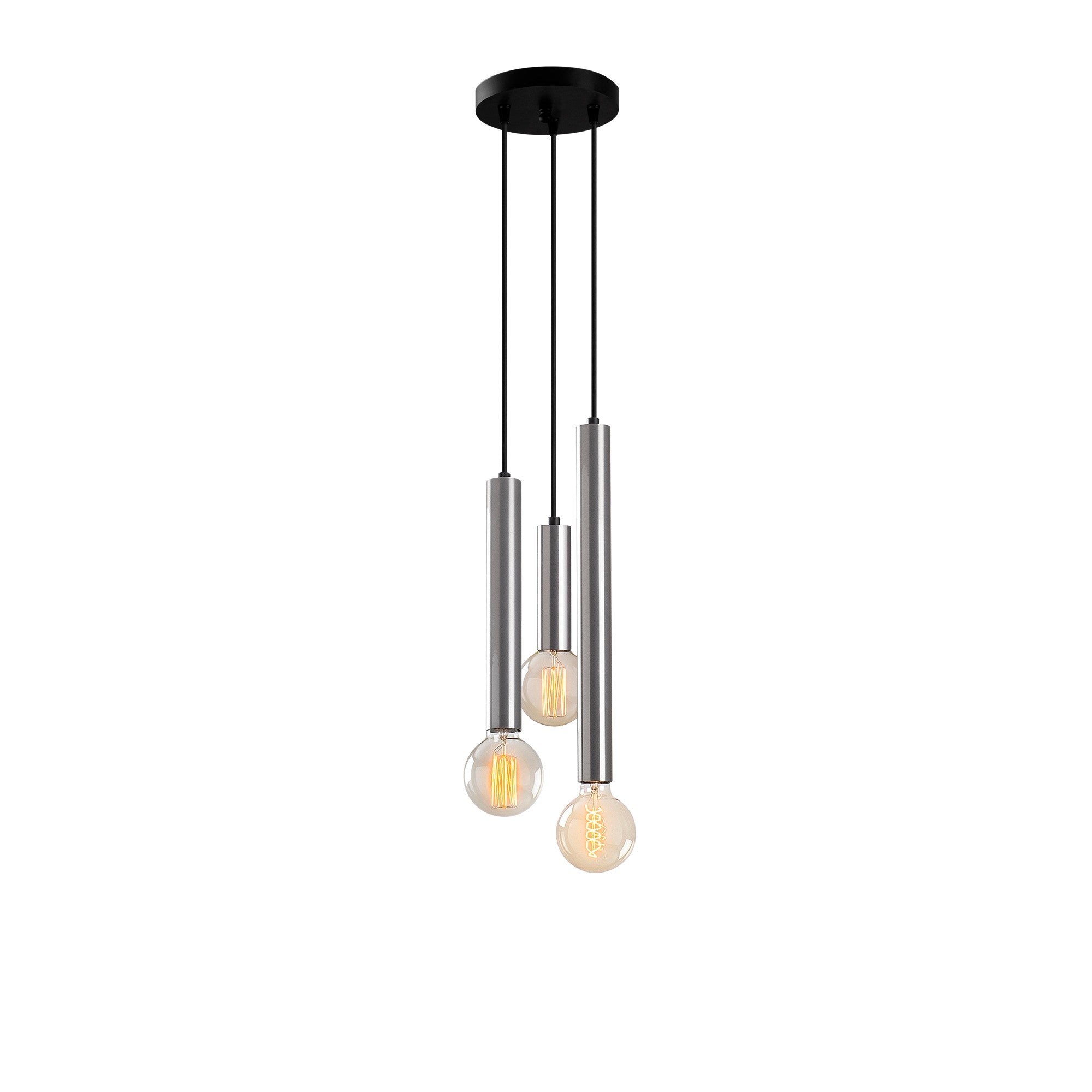 Suspension 3 lampes tube saccade Jona Métal Argent