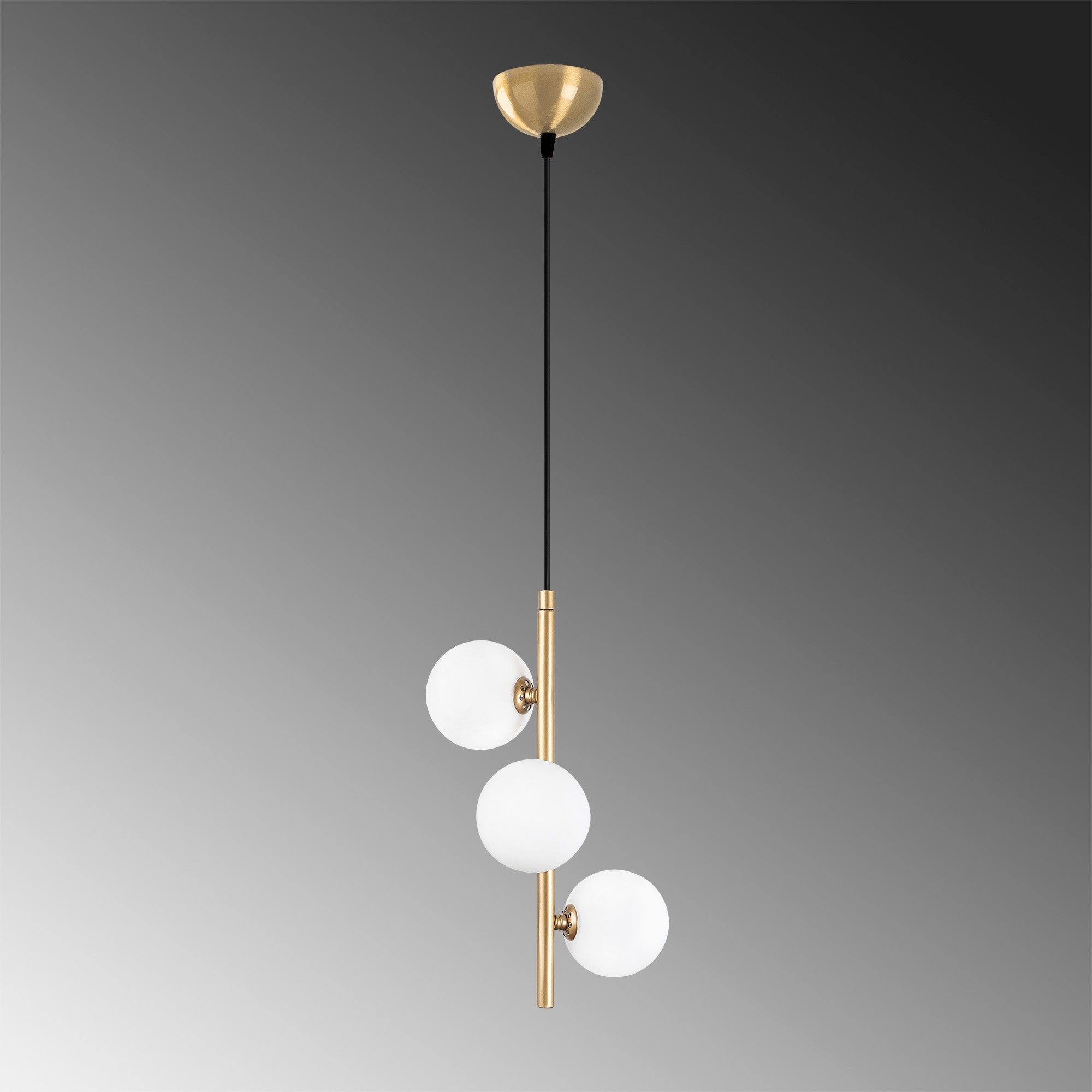 Suspension 3 lampes verticale Holla 46cm Verre Blanc et Métal Noir