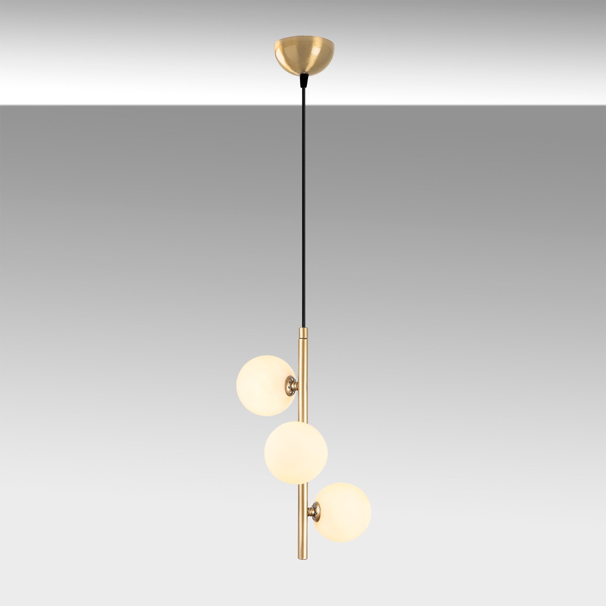 Suspension 3 lampes verticale Holla 46cm Verre Blanc et Métal Noir