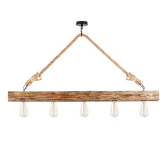 Suspension 4 lampes alignées Jazmi 100cm Bois claire et Corde Beige