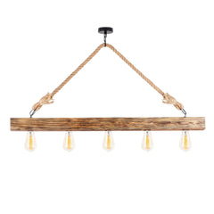 Suspension 4 lampes alignées Jazmi 100cm Bois claire et Corde Beige