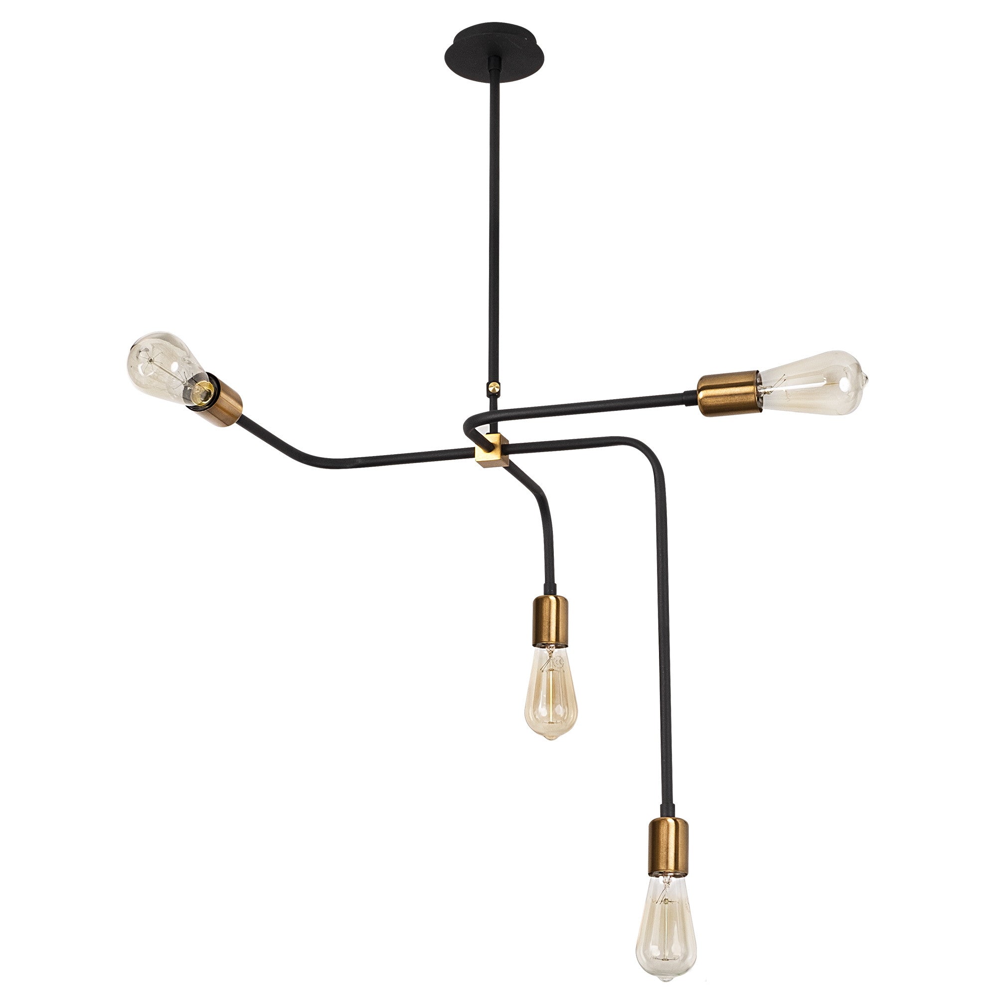 Suspension 4 lampes croisées raides Laterna 100cm Métal Noir et Or rose