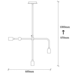 Suspension 4 lampes croisées raides Laterna 100cm Métal Noir et Or rose