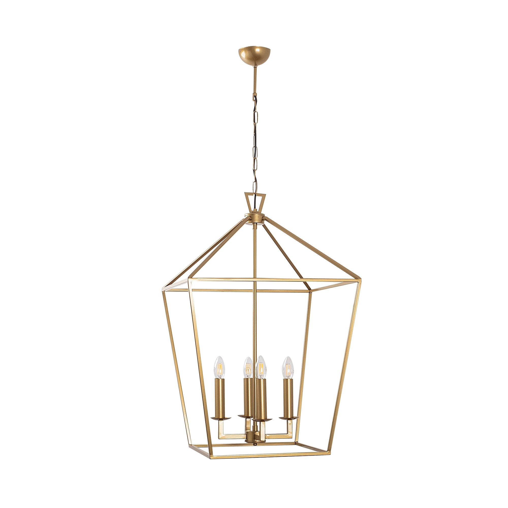 Suspension 4 lampes design forme de cage Travino Métal Or