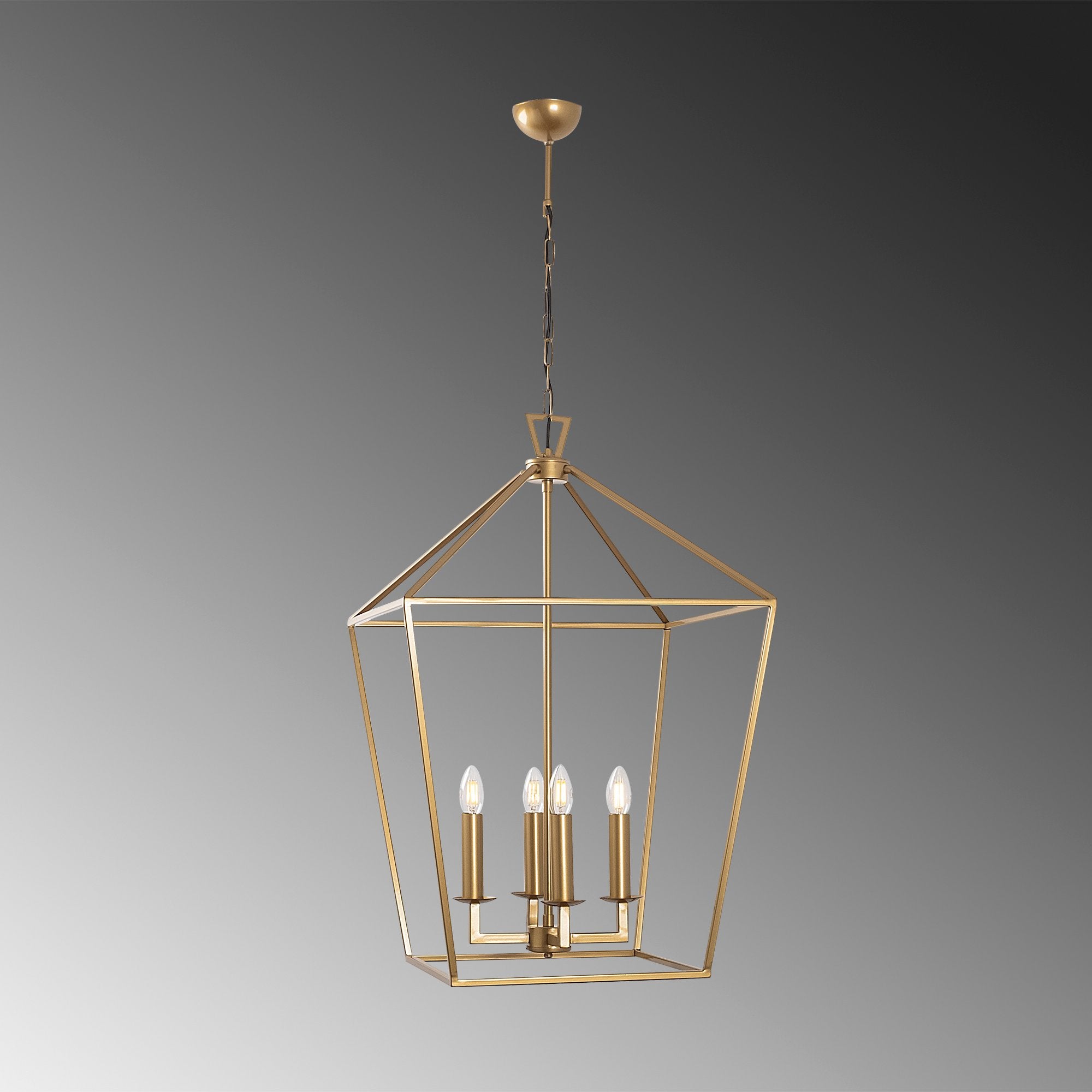 Suspension 4 lampes design forme de cage Travino Métal Or