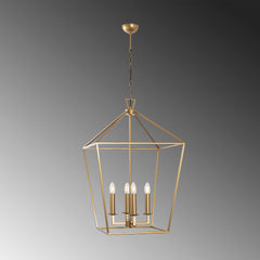 Suspension 4 lampes design forme de cage Travino Métal Or