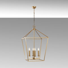 Suspension 4 lampes design forme de cage Travino Métal Or