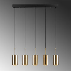 Suspension 5 lampes Matta 78cm Métal Noir et Or