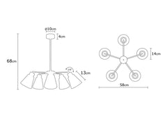 Suspension 5 lumières forme cônes tronqués Conix D58cm Métal Blanc et Bois Naturel