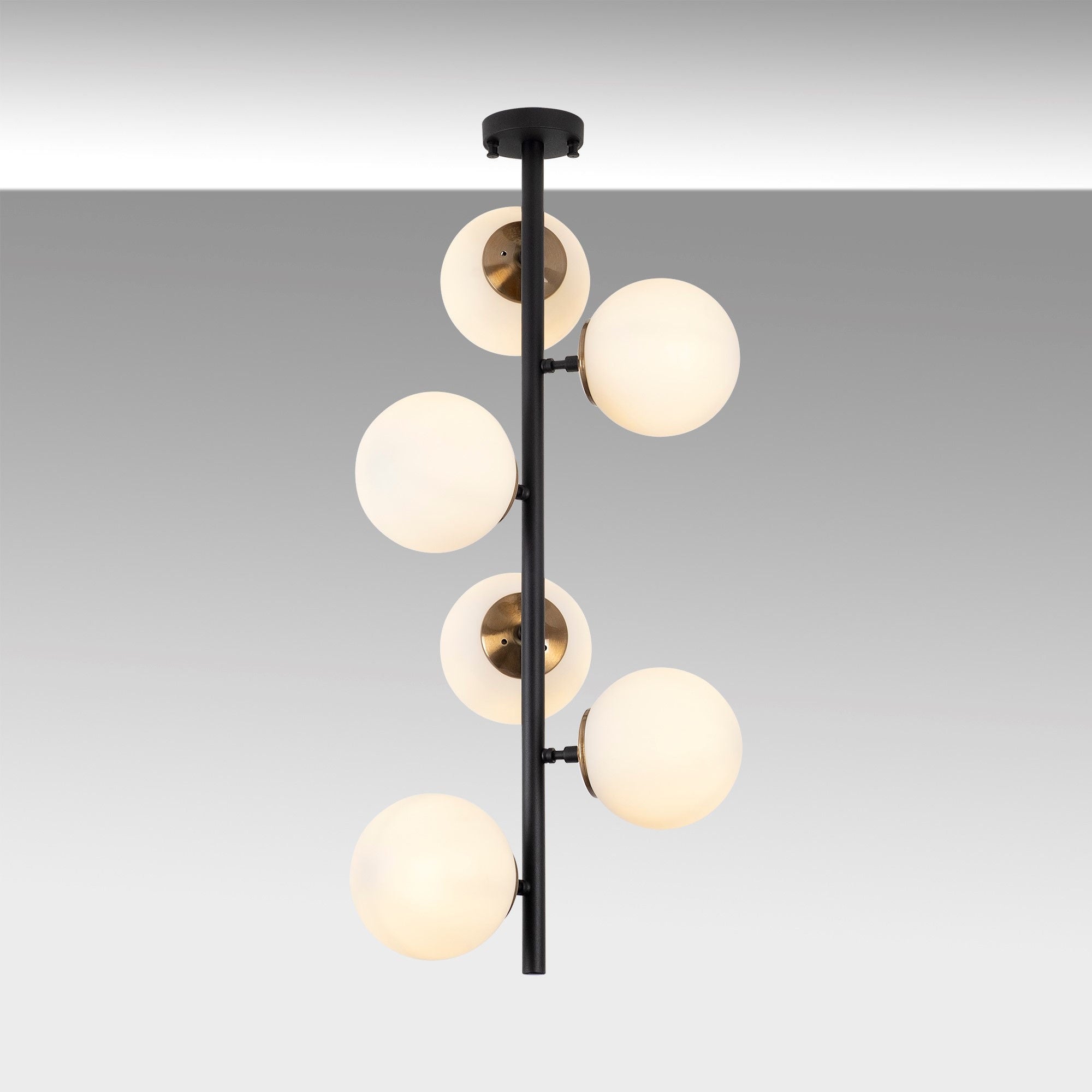 Suspension 6 lampes verticale Holla H83cm Verre Blanc et Métal Noir