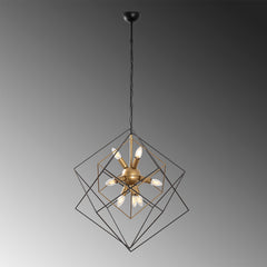 Suspension 9 lampes design cubes Tilly Métal Noir et Or antique