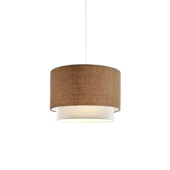 Suspension abat-jour double Hacim D30cm Métal Blanc et Tissu Beige et Blanc