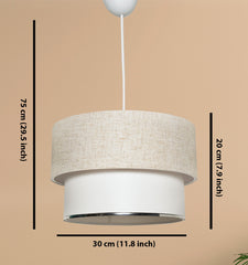 Suspension abat-jour double Yolky D30cm Métal Blanc et Tissu Blanc et Blanc crème