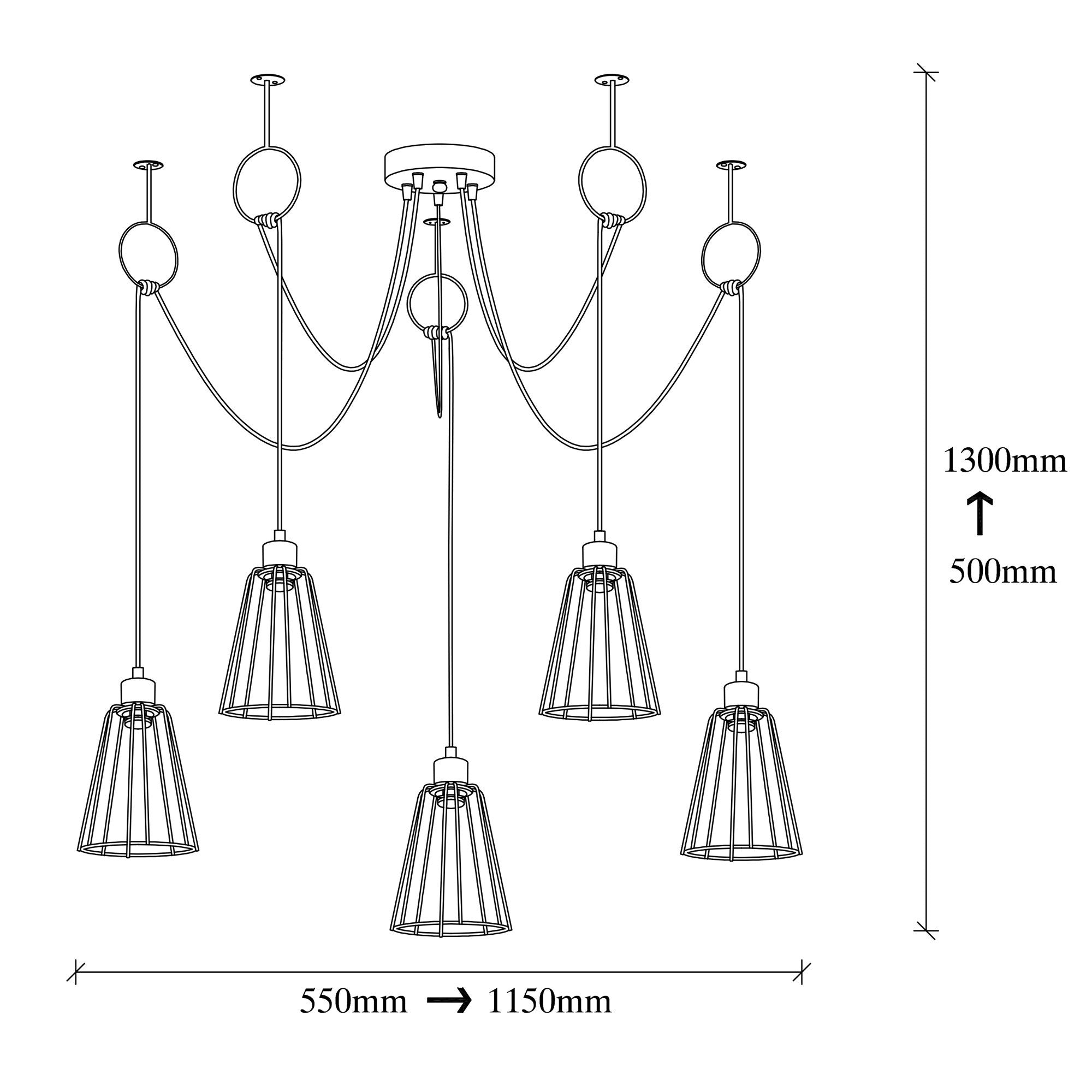 Suspension araignée 5 cônes filaires Laterna H130 cm Métal Noir