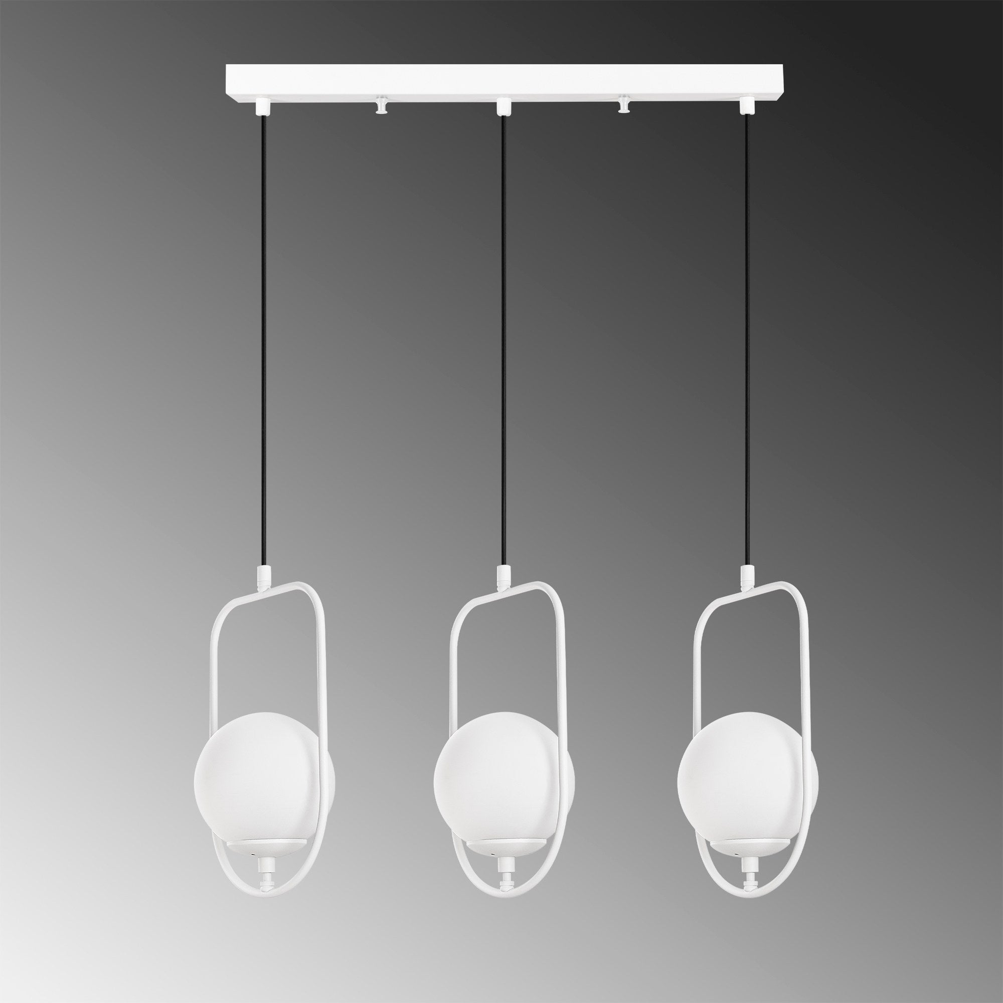 Suspension design 3 lampes alignées Rijin L80cm Métal et Verre Blanc