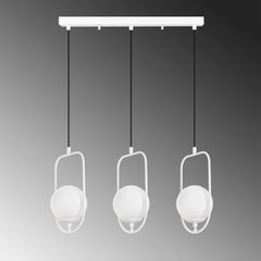 Suspension design 3 lampes alignées Rijin L80cm Métal et Verre Blanc