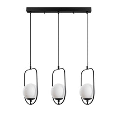 Suspension design 3 lampes alignées Rijin L80cm Métal Noir et Verre Blanc