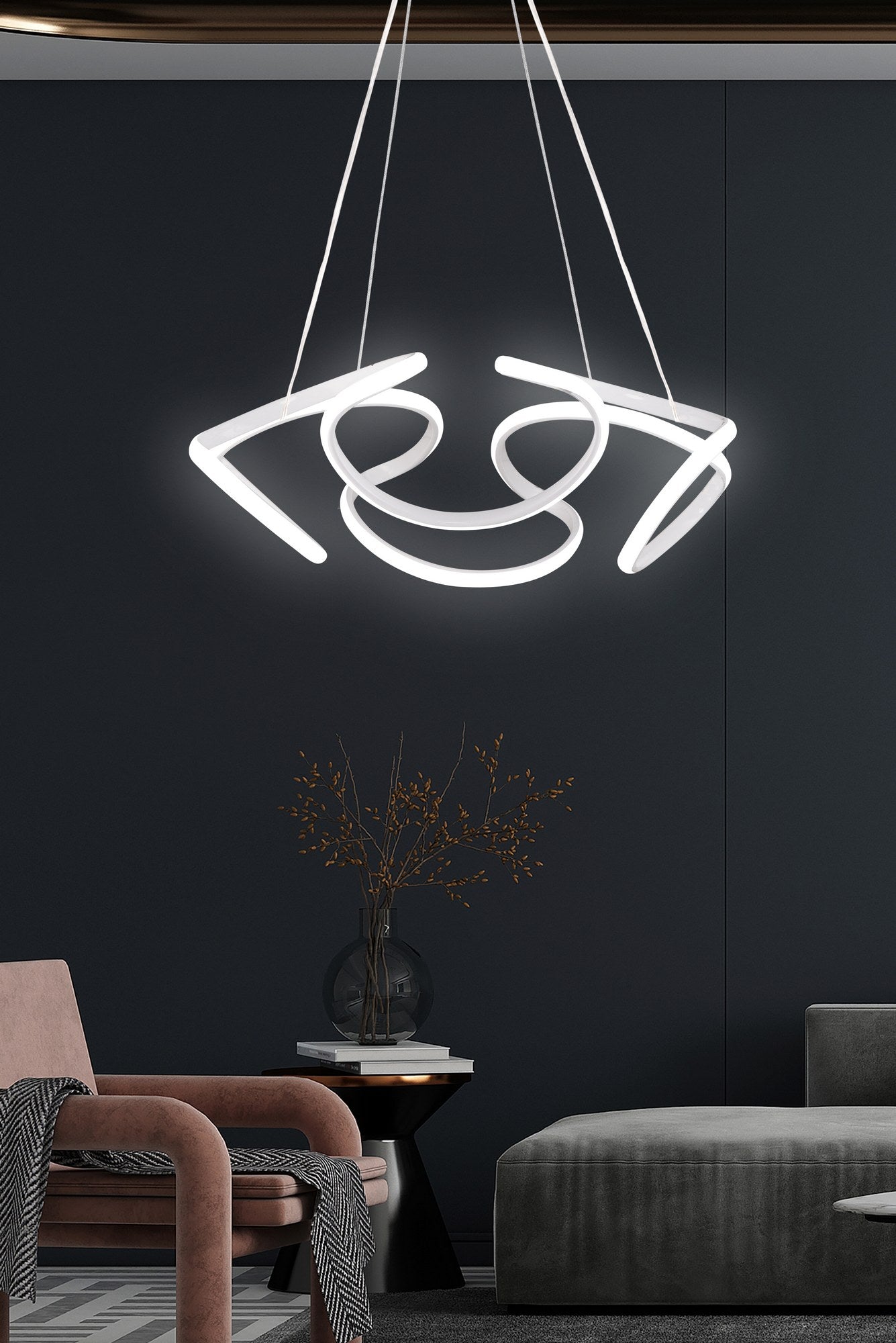 Suspension design Kahlo D55cm Métal Blanc et LED Blanc