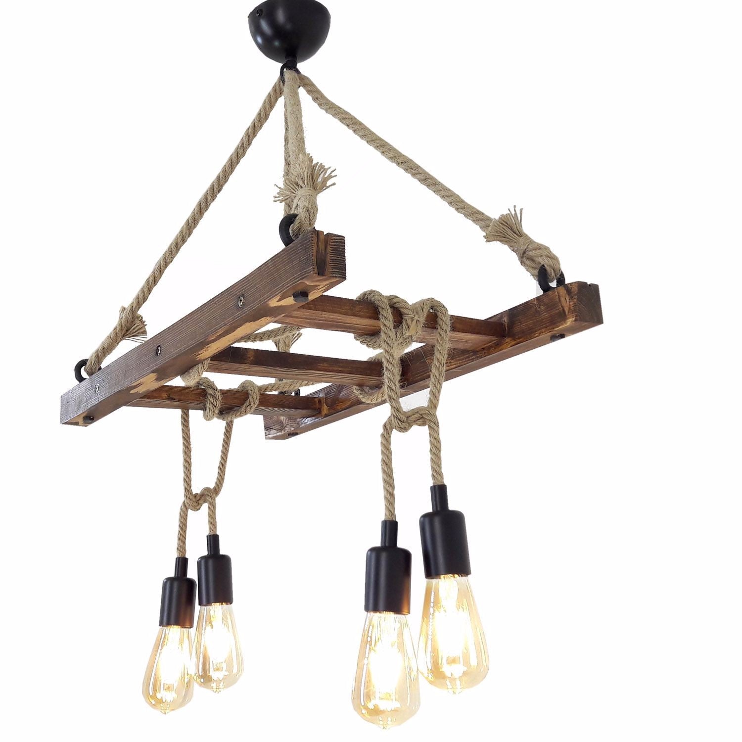 Suspension échelle Draex 60cm Bois Naturel et Corde Beige