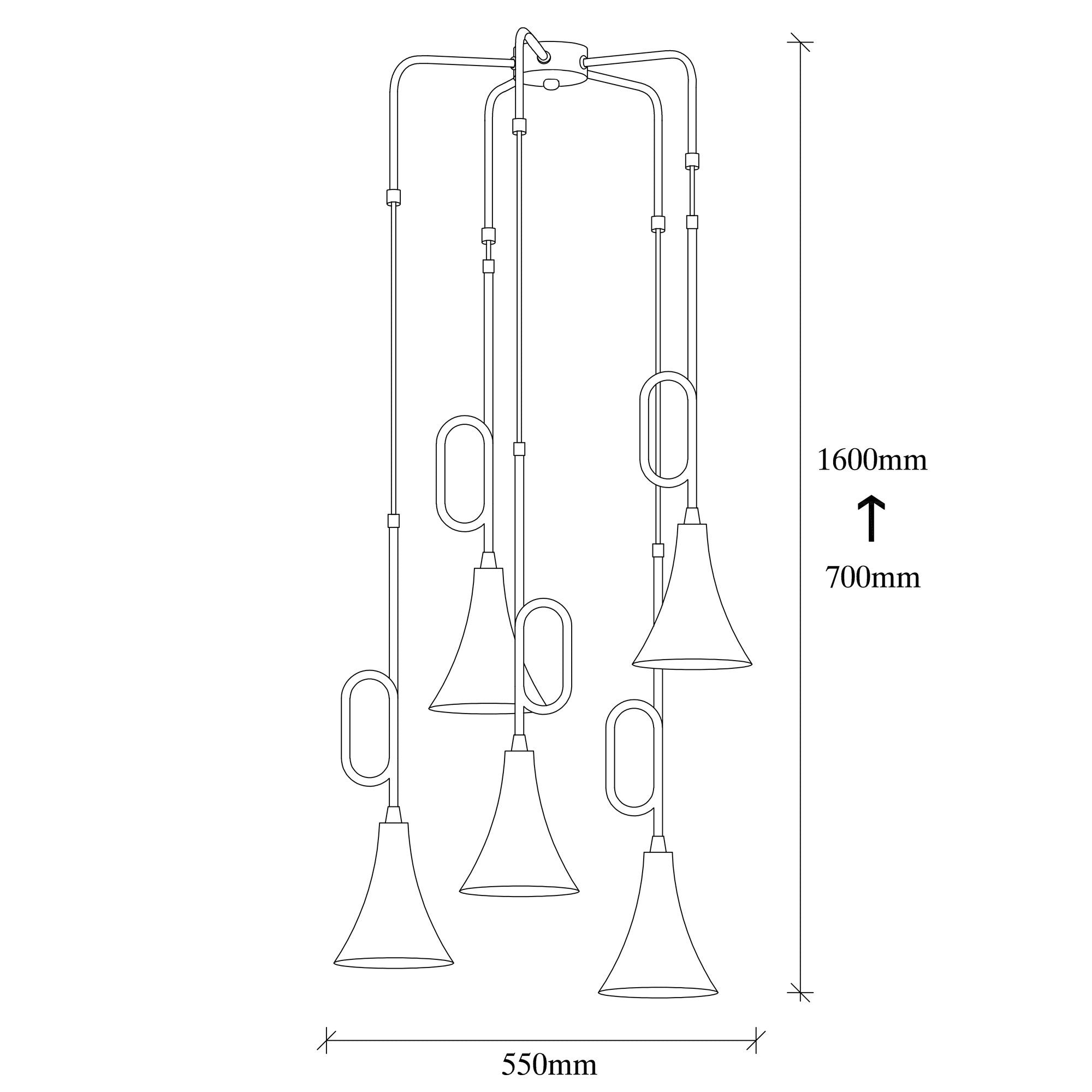 Suspension étoile 5 lampes trompettes saccade Nacria D55cm Métal Noir et Or