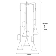 Suspension étoile 5 lampes trompettes saccade Nacria D55cm Métal Noir et Or