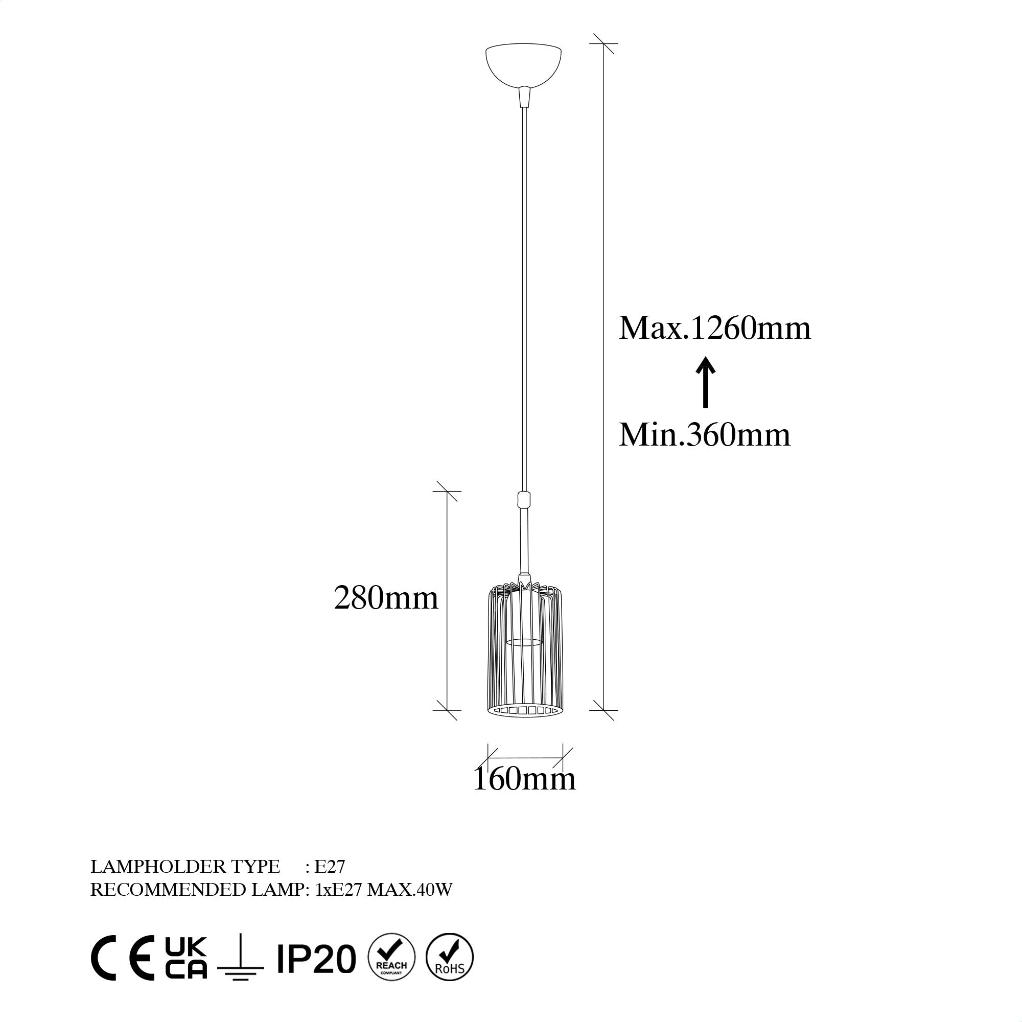 Suspension filaire Diaz D16cm Métal Noir et Or