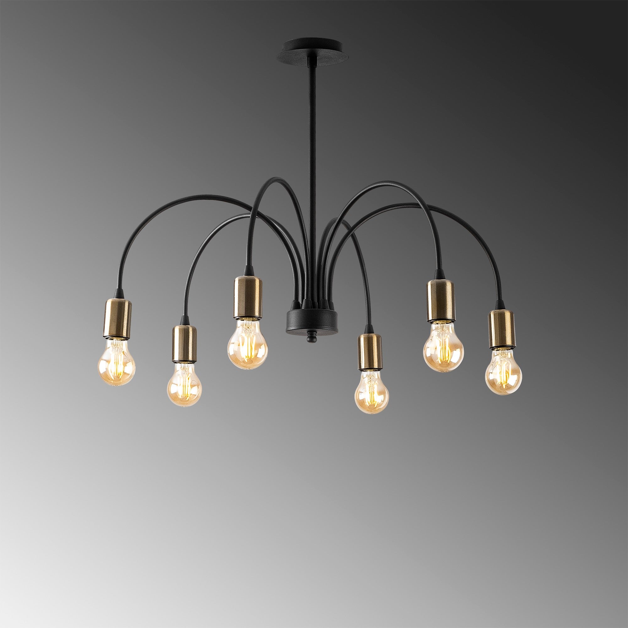 Suspension-plafonnier bras arcs 6 lampes Laterna Ø68 cm Métal Noir