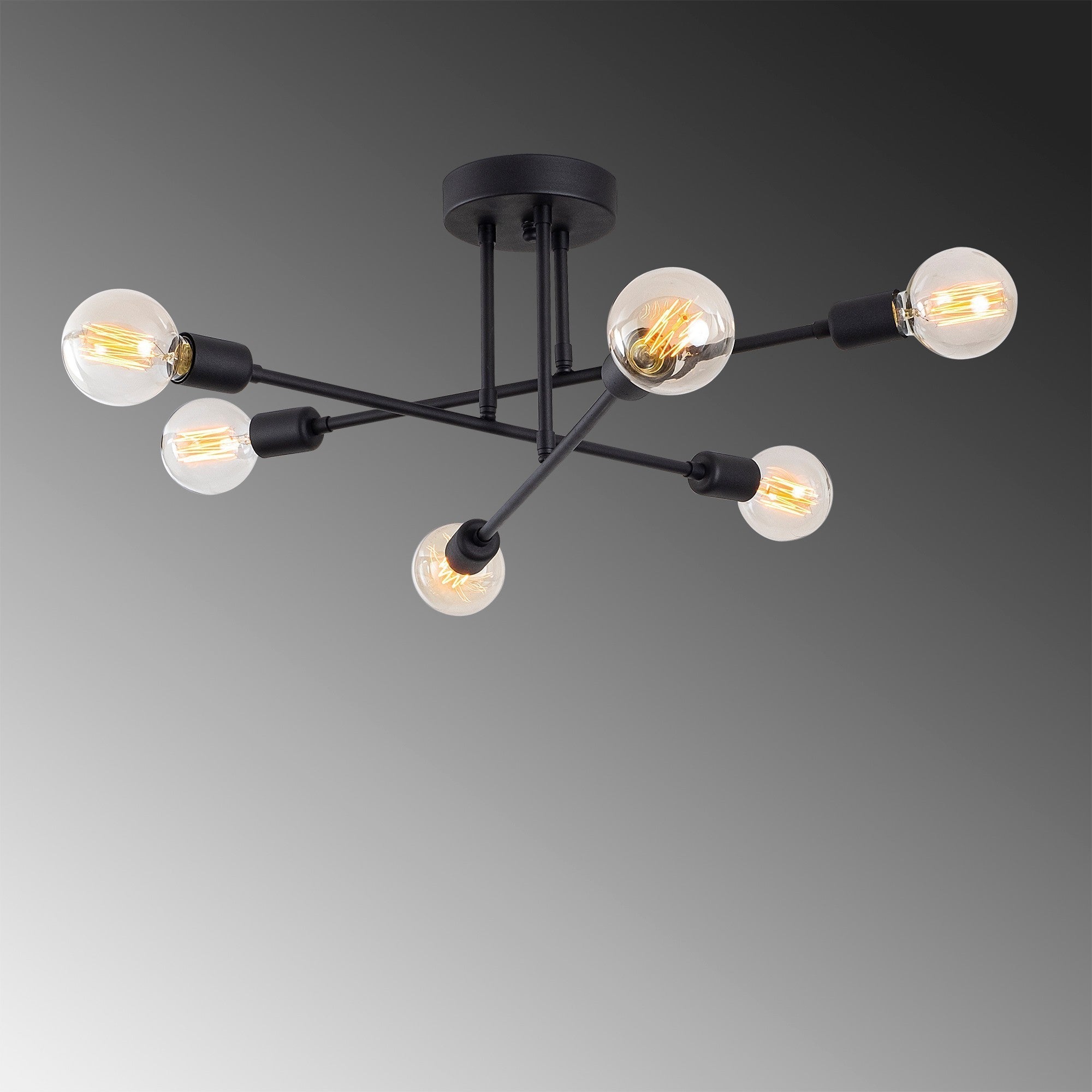 Suspension-plafonnier perpendiculaire 6 lampes Laterna Métal Noir