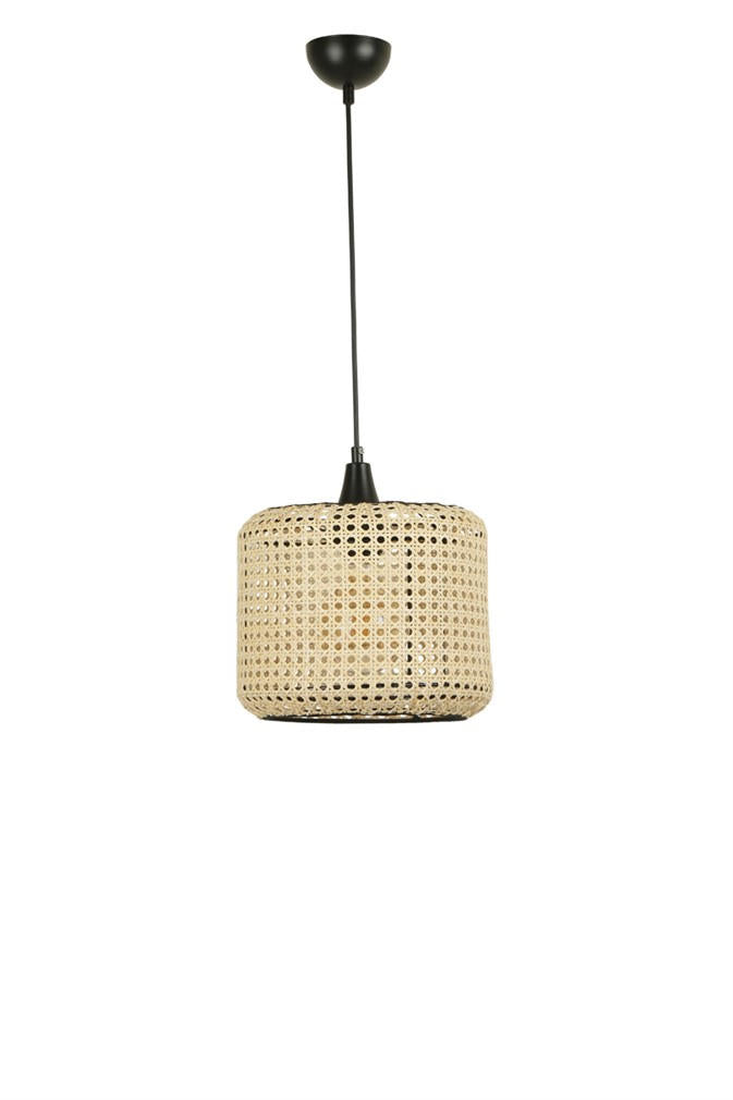 Suspension Rotonia D25cm Métal Noir et Rotin Beige