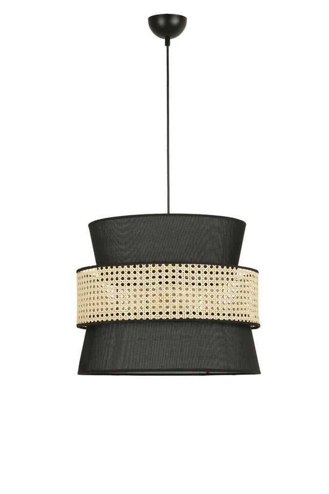 Suspension sablier ceinture canage Tropaeum Rotin Beige et Anthracite et Métal Noir