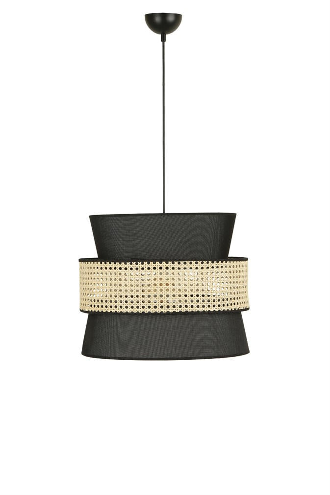 Suspension sablier ceinture canage Tropaeum Rotin Beige et Anthracite et Métal Noir